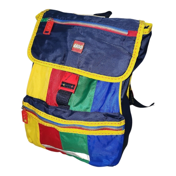 Vintage LEGO Primary Color Block Backpack Retro 90s Nylon School Bag Kids - Picture 2 of 11